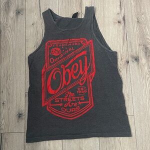 Obey Charcoal and Red Graphic Tank